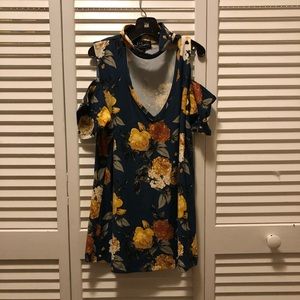 Navy Blue Fitted Floral Blouse